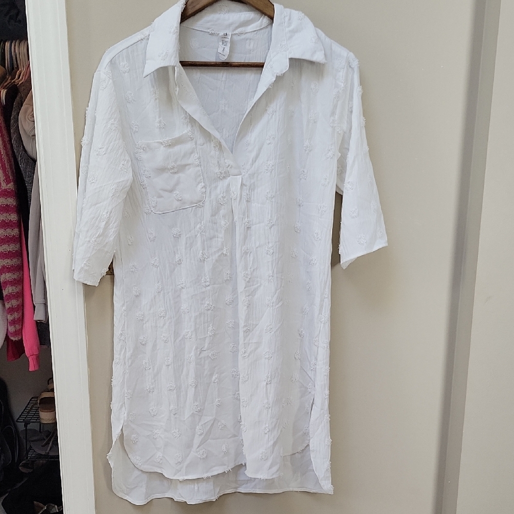 White Textured Swim Cover-Up